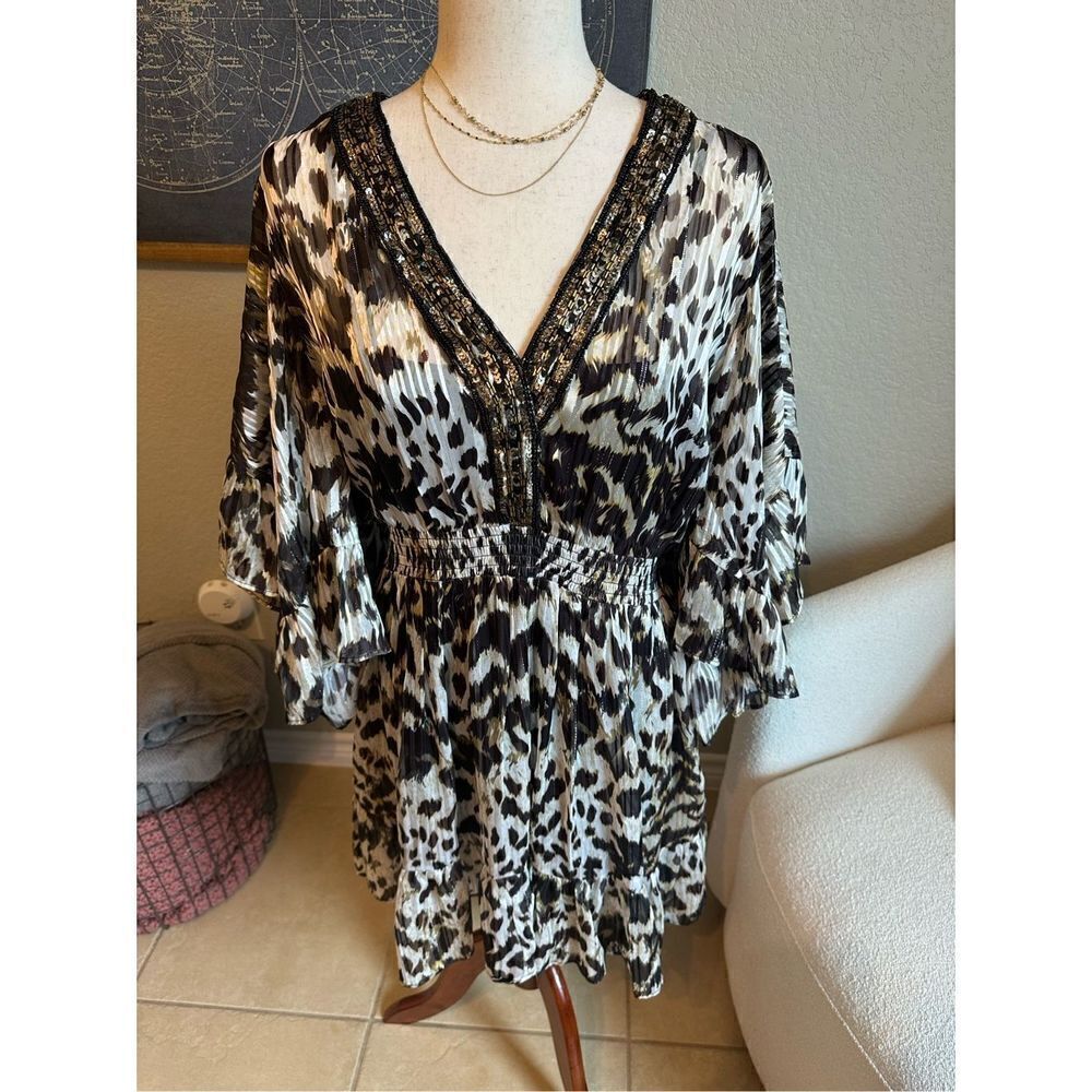 NWT Karen Millen Beach Leopard Drama Sleeve Embellished Women’s Dress Size 16